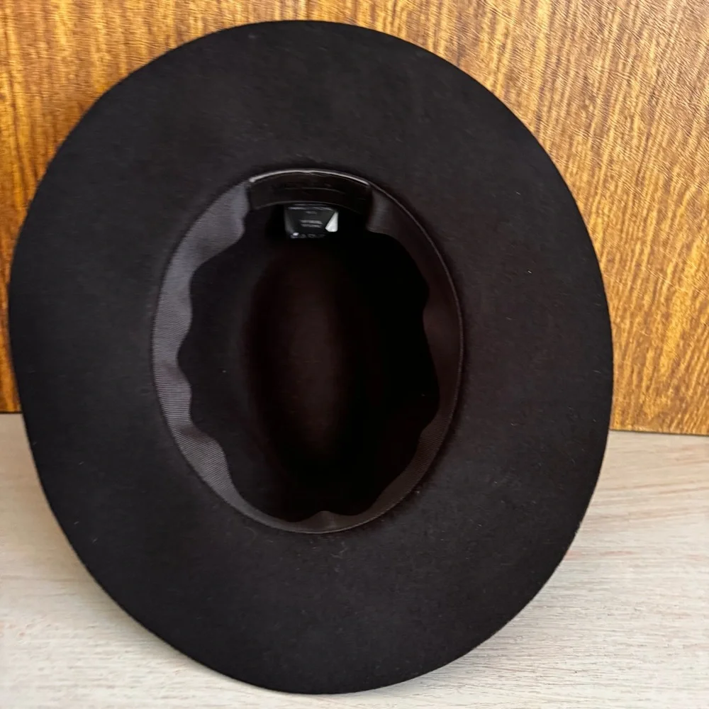 TRUE RELIGION Womens Wool Black Wide Brim Fedora Homburg Hat Classic Chic‎ 22”